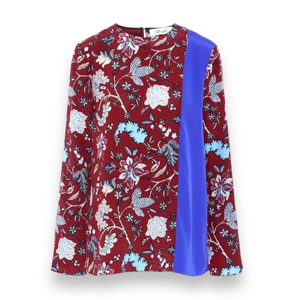 DIANE VON FURSTENBERG Floral-print silk crepe de chine Blouse top‎ Size 4 - Picture 3 of 3